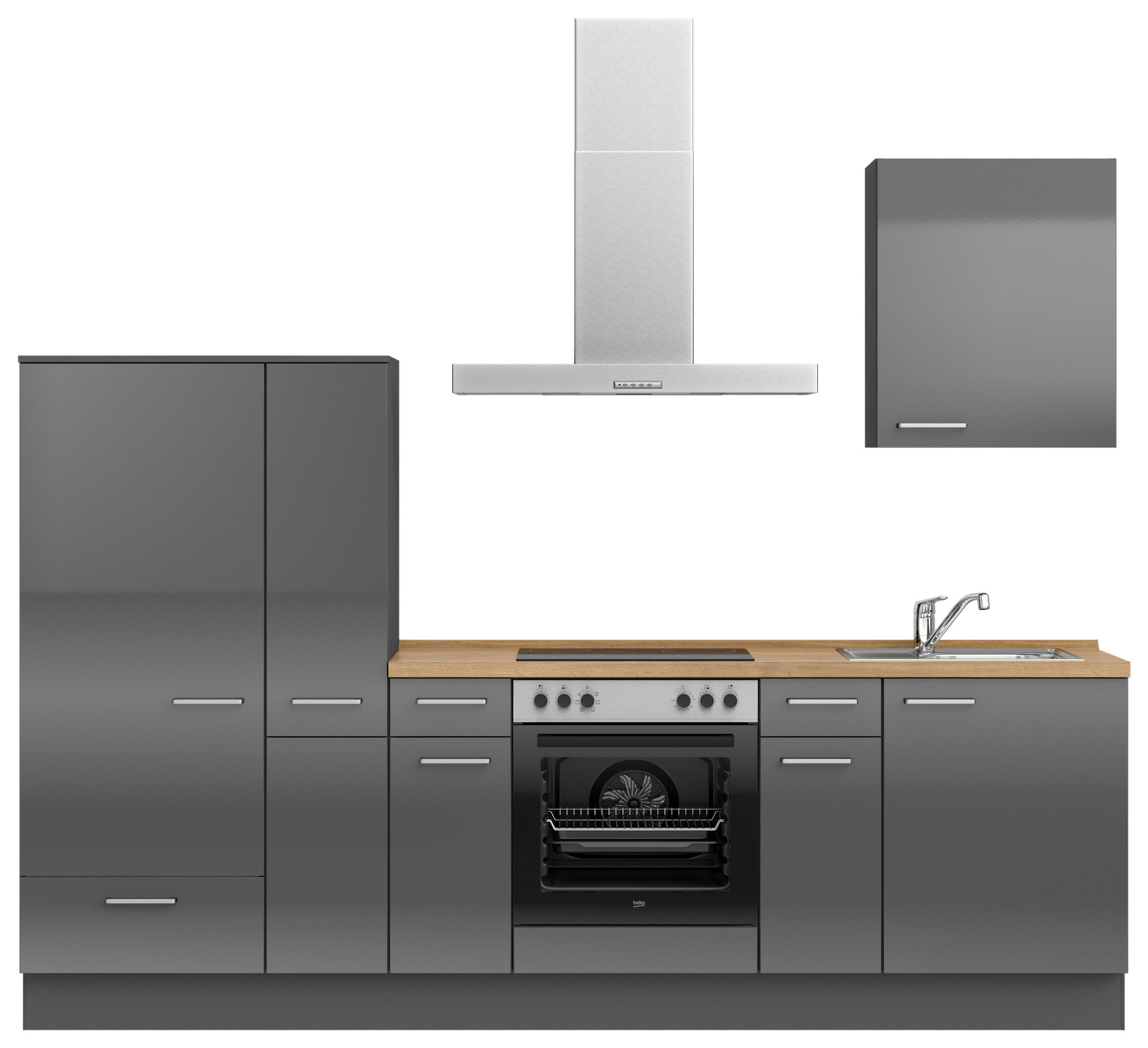 KÜCHENLEERBLOCK 270 cm   in Eichefarben, Schieferfarben  - Schieferfarben/Edelstahlfarben, MODERN, Holzwerkstoff/Metall (270cm) - Nobilia
