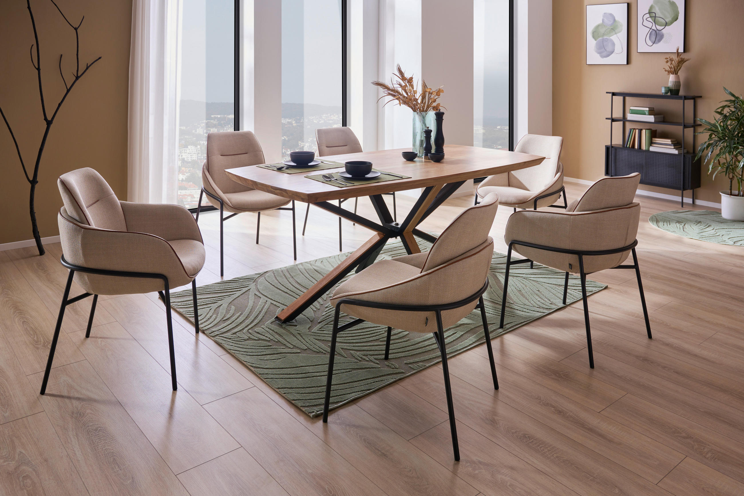 STUHL  in Eisen Mikrofaser Metall, Textil  - Beige/Schwarz, Design, Textil/Metall (55/87/63cm) - Lomoco