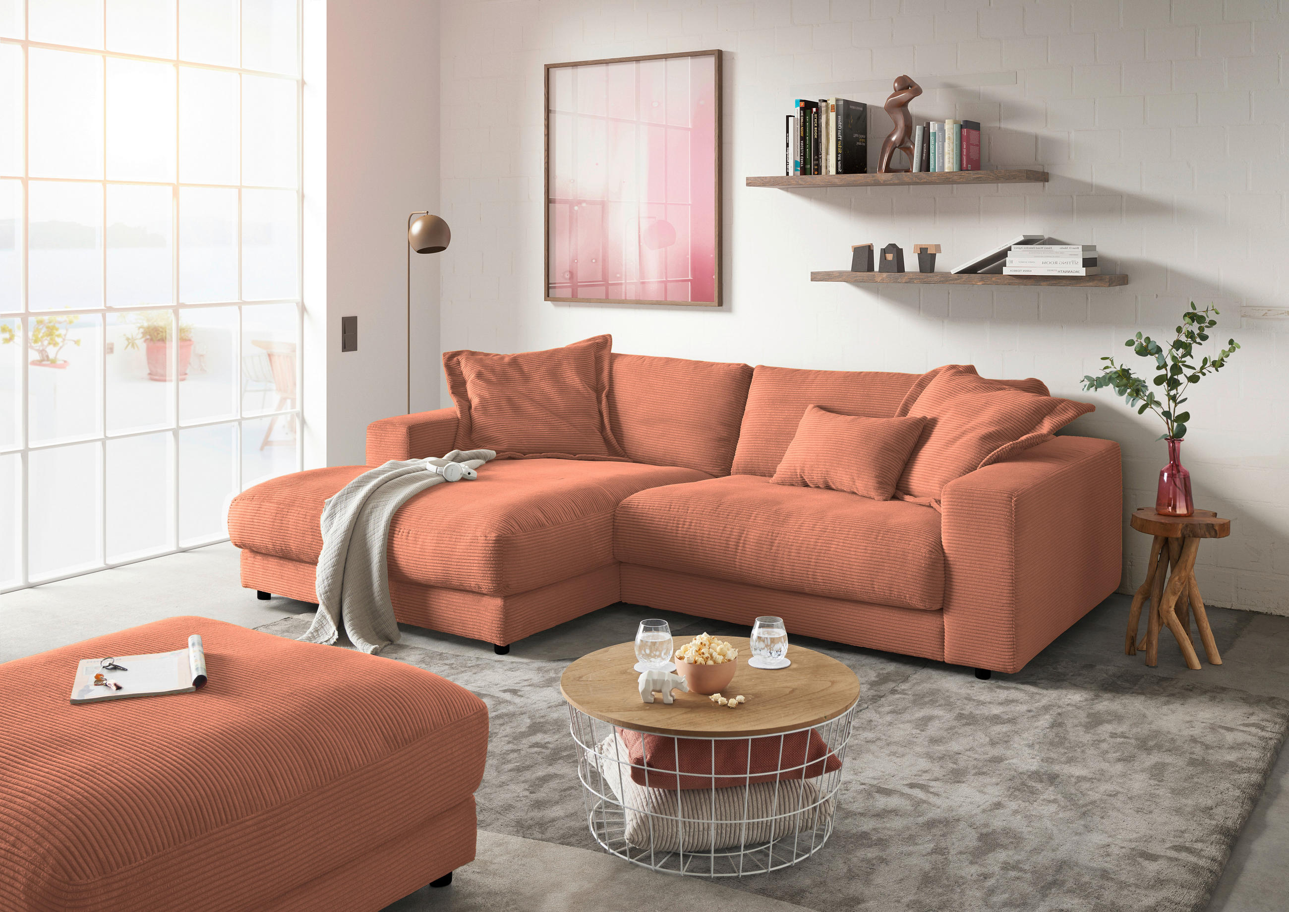 ECKSOFA in Cord Rostfarben  - Rostfarben/Schwarz, Design, Kunststoff/Textil (190/270cm) - Lomoco