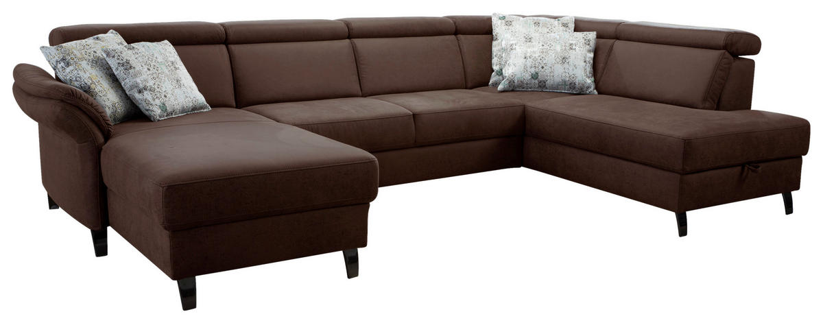 WOHNLANDSCHAFT Cognac Mikrofaser  - Cognac/Schwarz, KONVENTIONELL, Textil/Metall (165/317/193cm) - Sit & More