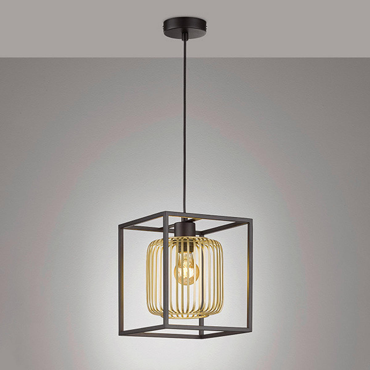 HÄNGLAMPA Caydo 23/23/160 cm  - svart/guldfärgad, Klassisk, metall (23/23/160cm) - Fischer & Honsel