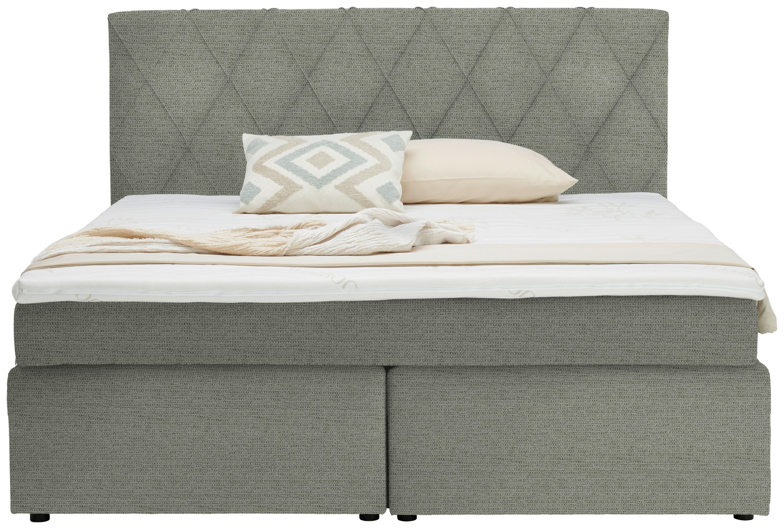 BOXSPRINGBETT 180/200 cm  in Ecru  - Ecru/Schwarz, Design, Kunststoff/Textil (180/200cm) - Xora