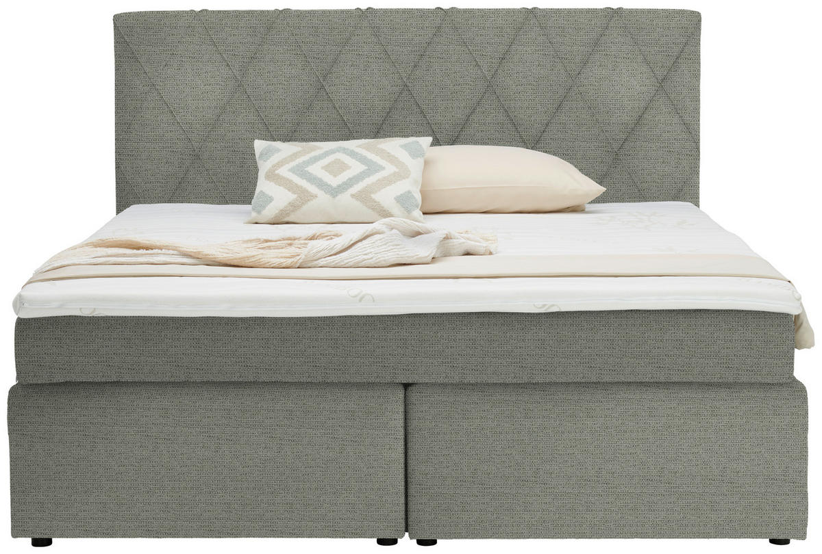 BOXSPRINGBETT 180/200 cm  in Ecru  - Ecru/Schwarz, Design, Kunststoff/Textil (180/200cm) - Xora