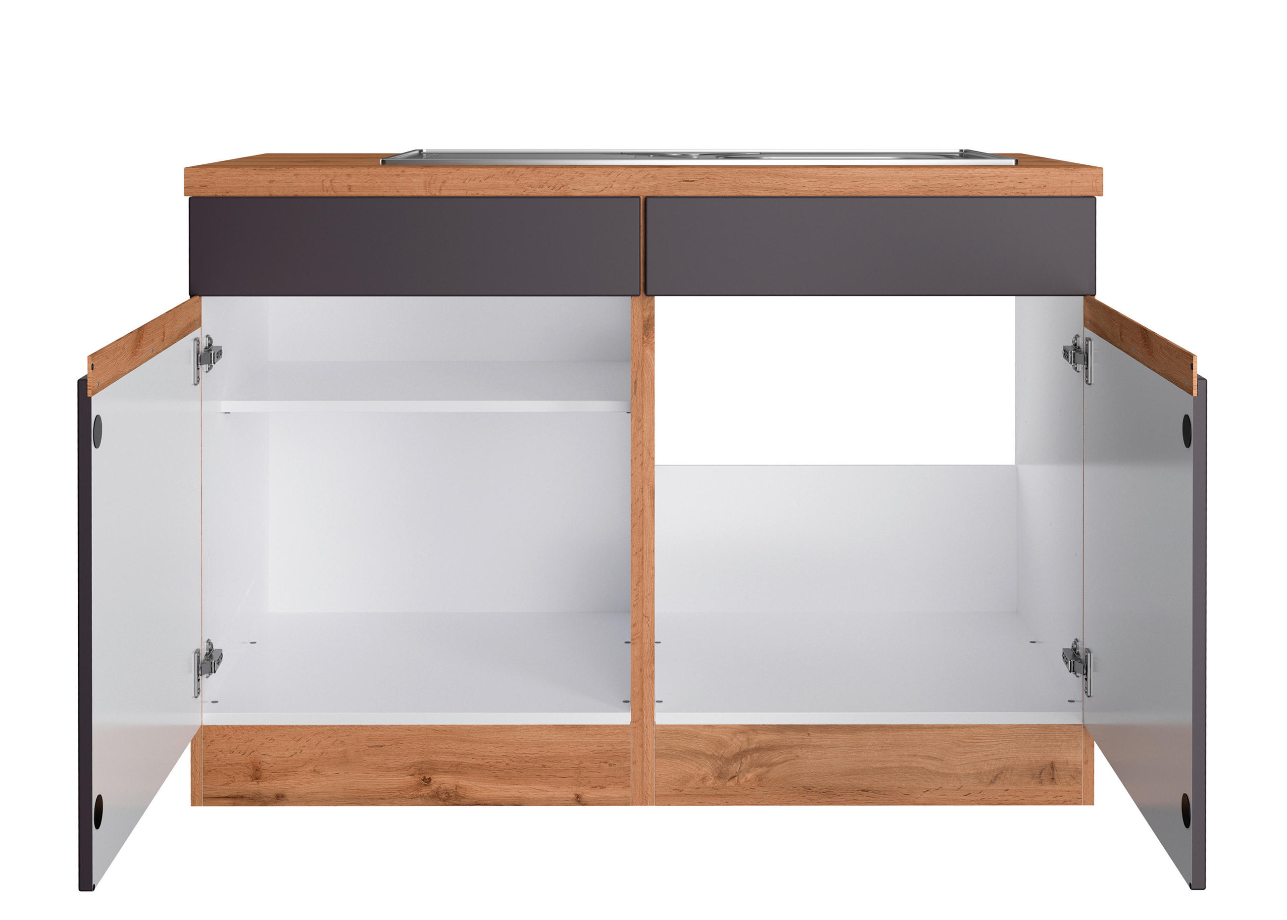 SPÜLENUNTERSCHRANK 120/86/60 cm  in Grau, Eiche Wotan  - Eiche Wotan/Grau, Design, Holzwerkstoff (120/86/60cm) - Held