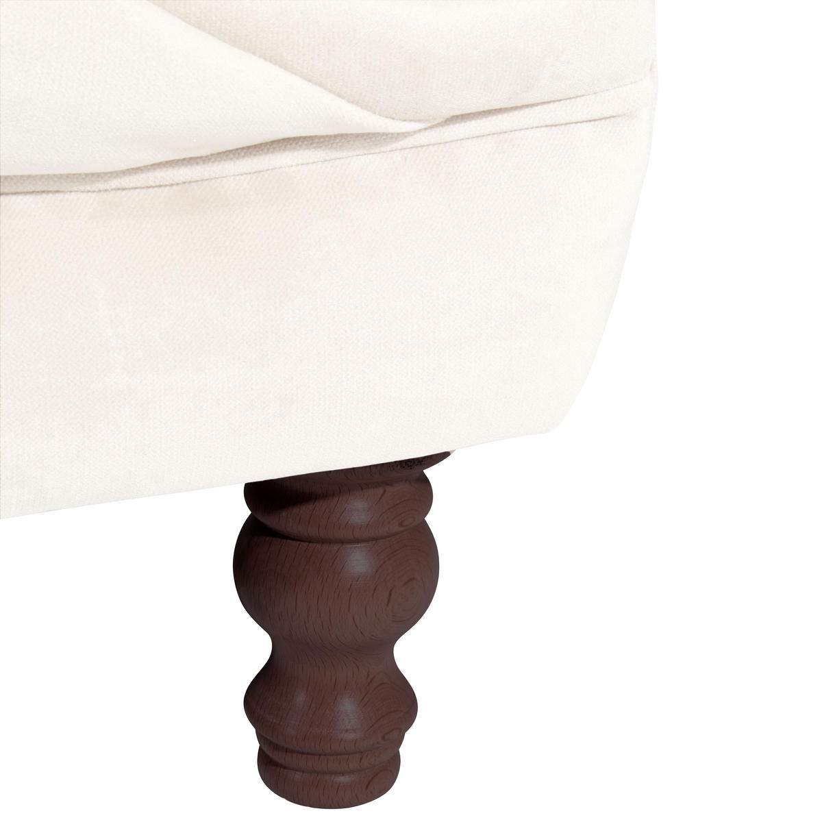 CHESTERFIELD-DREISITZER-SOFA Creme Velours  - Nussbaumfarben/Creme, Design, Holz/Textil (253/80/100cm) - Max Winzer