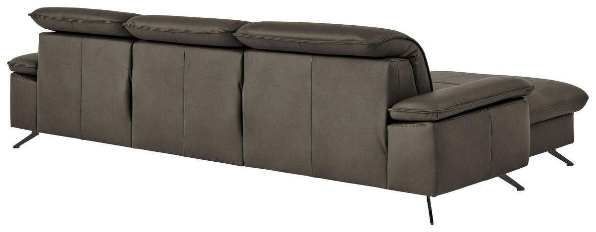 ECKSOFA  Echtleder Graubraun  - Graubraun/Schwarz, Design, Leder/Metall (169/307cm) - Beldomo Premium