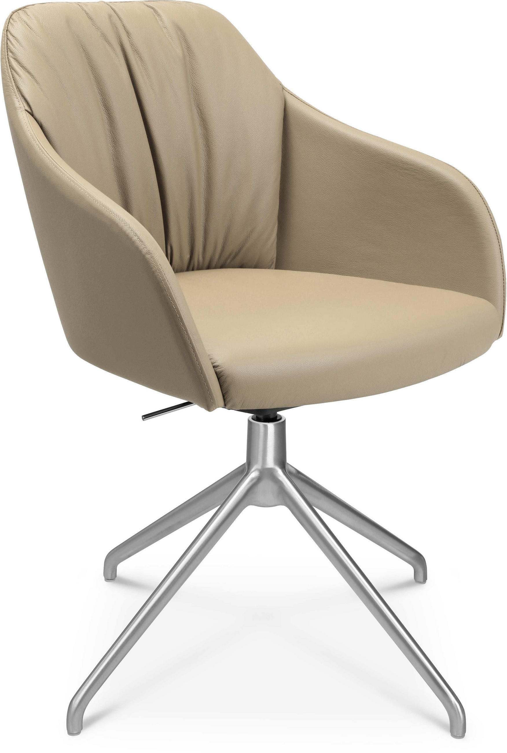 ARMLEHNSTUHL  in Aluminium Echtleder pigmentiert  - Beige/Alufarben, Design, Leder/Metall (58/81,5-84,5/60cm) - Johann Jakob
