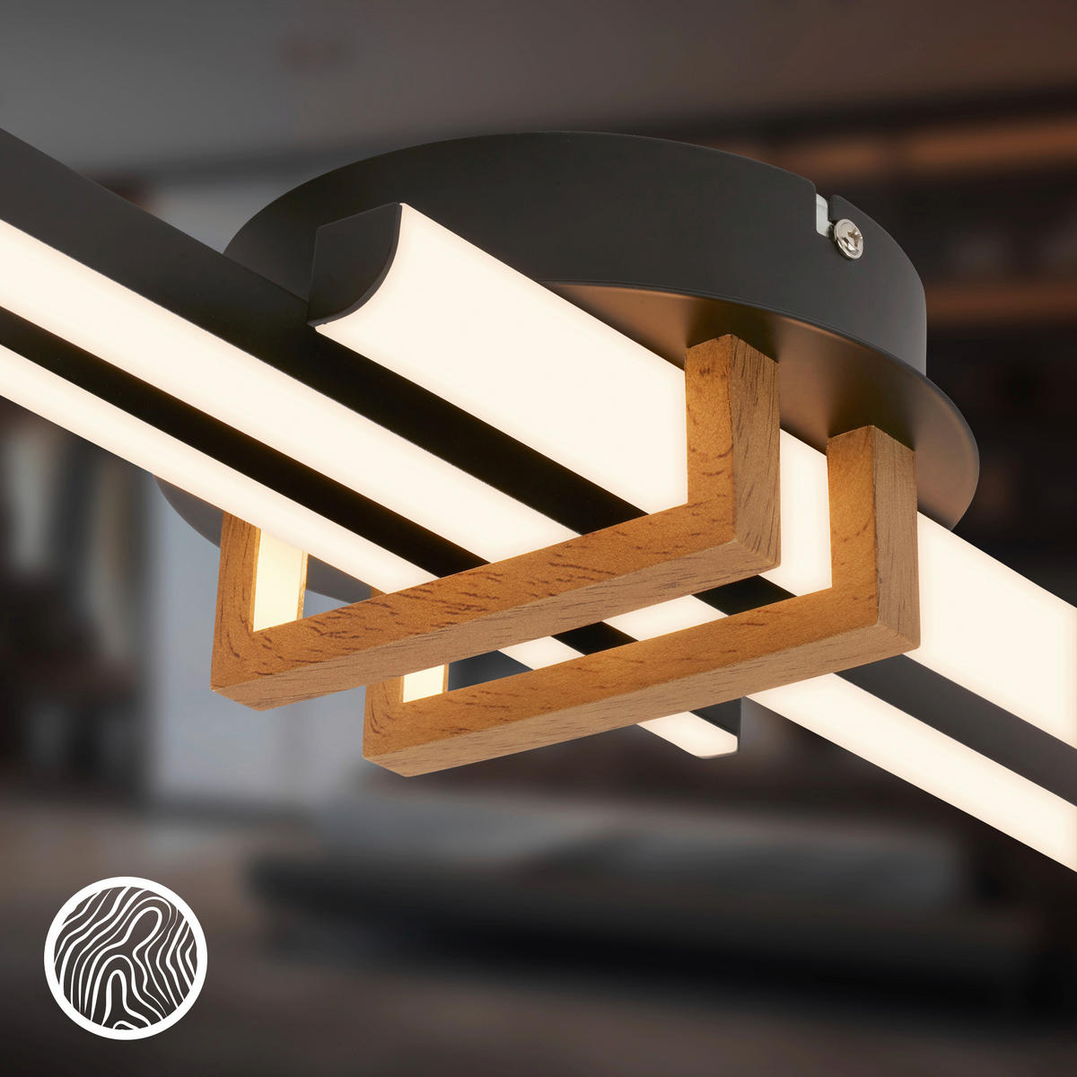 LED-DECKENLEUCHTE 78.5/7.5/16 cm   - Eichefarben/Schwarz, Natur, Kunststoff/Metall (78.5/7.5/16cm)