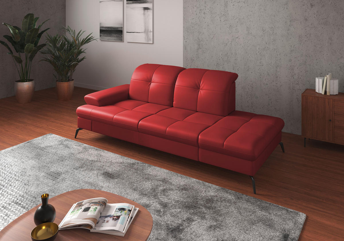 RÉCAMIERE in Echtleder Rot  - Rot/Schwarz, Konventionell, Leder/Metall (231/90/122cm) - Sit & More