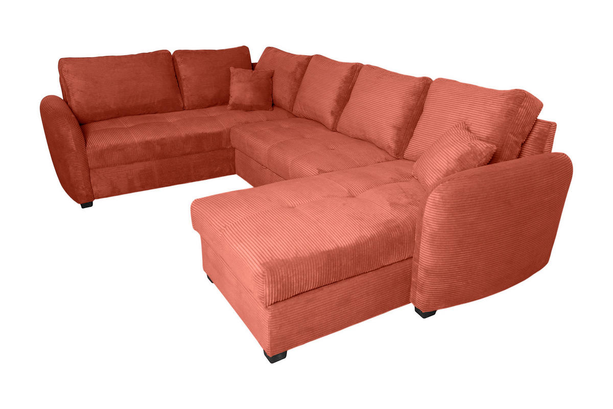 WOHNLANDSCHAFT SORINA Orange Cord  - Schwarz/Orange, Design, Kunststoff/Textil (202/305/157cm) - MID.YOU