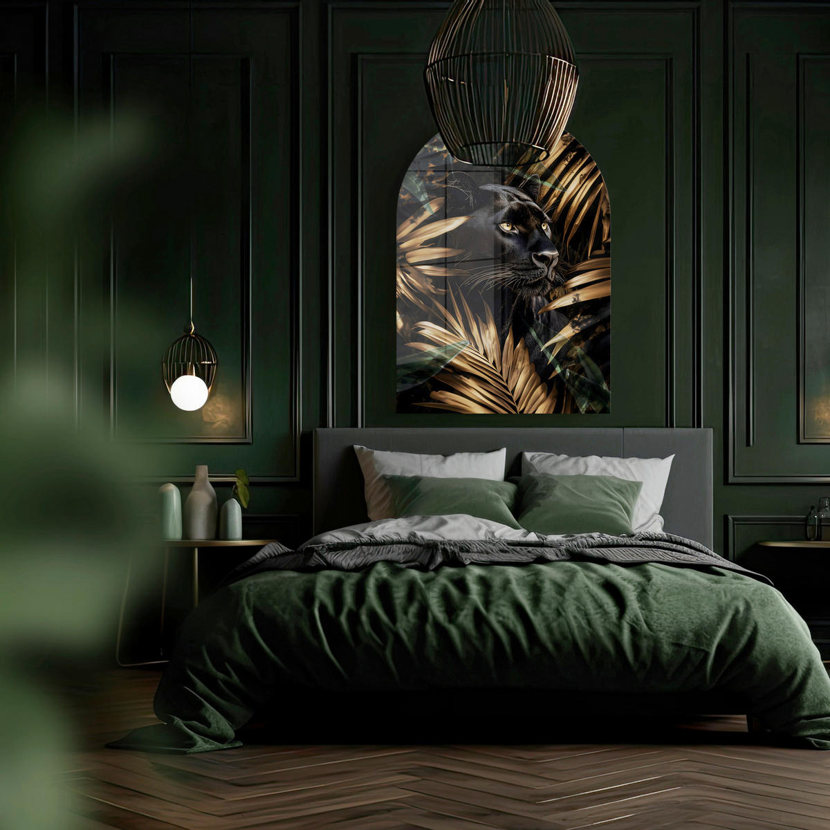 GLASBILD Tiere, Blätter 70/100 cm  - Goldfarben/Schwarz, Basics, Glas/Papier (70/100cm)