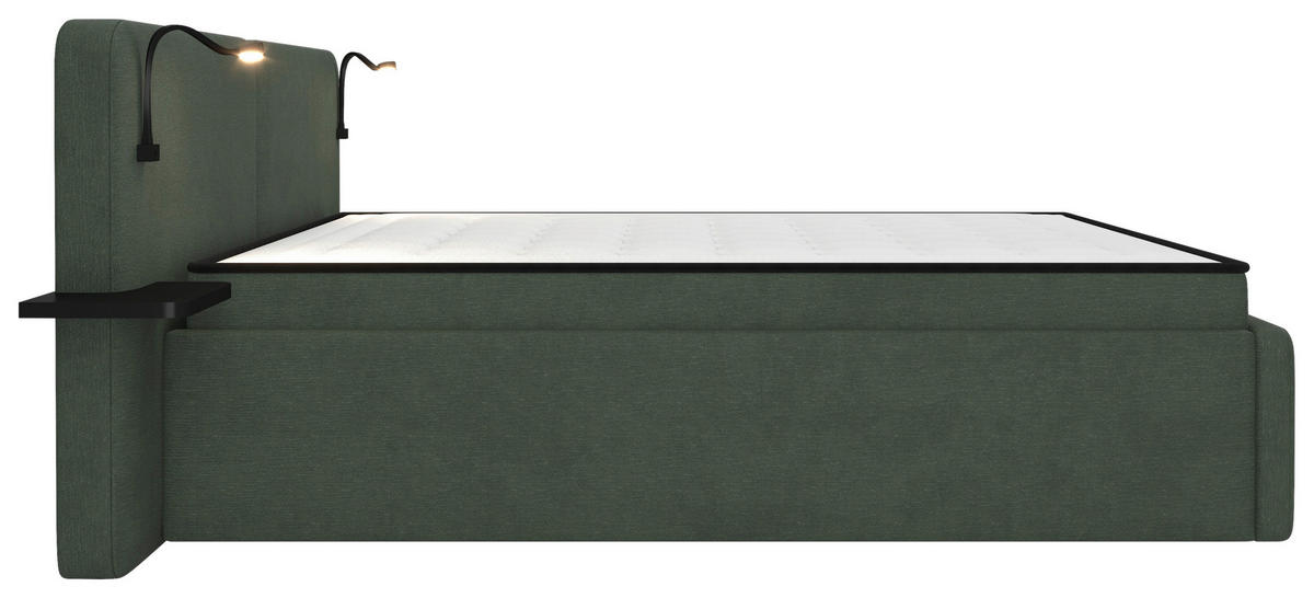 POLSTERBETT 180/200 cm,  in Waldgrün, gepolstertes Kopfteil, Beleuchtung, Lattenrost, H2 + H3 = mittel + fest  - Waldgrün/Schwarz, MODERN, Kunststoff/Textil (180/200cm) - Chameo