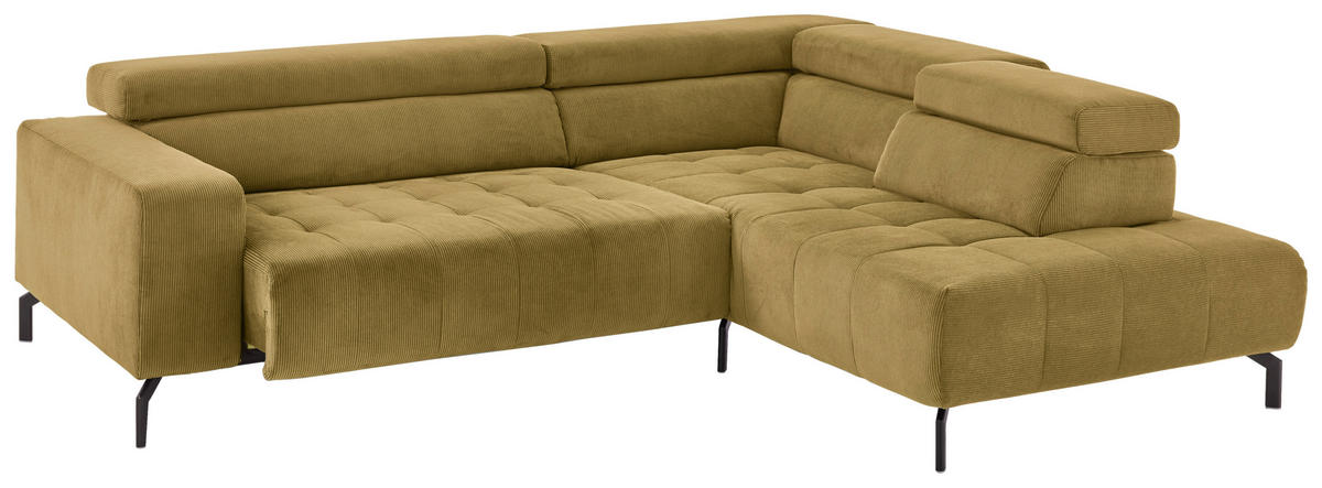 ECKSOFA Hellgrün Cord  - Schwarz/Hellgrün, Design, Textil/Metall (261/214cm) - Beldomo Style