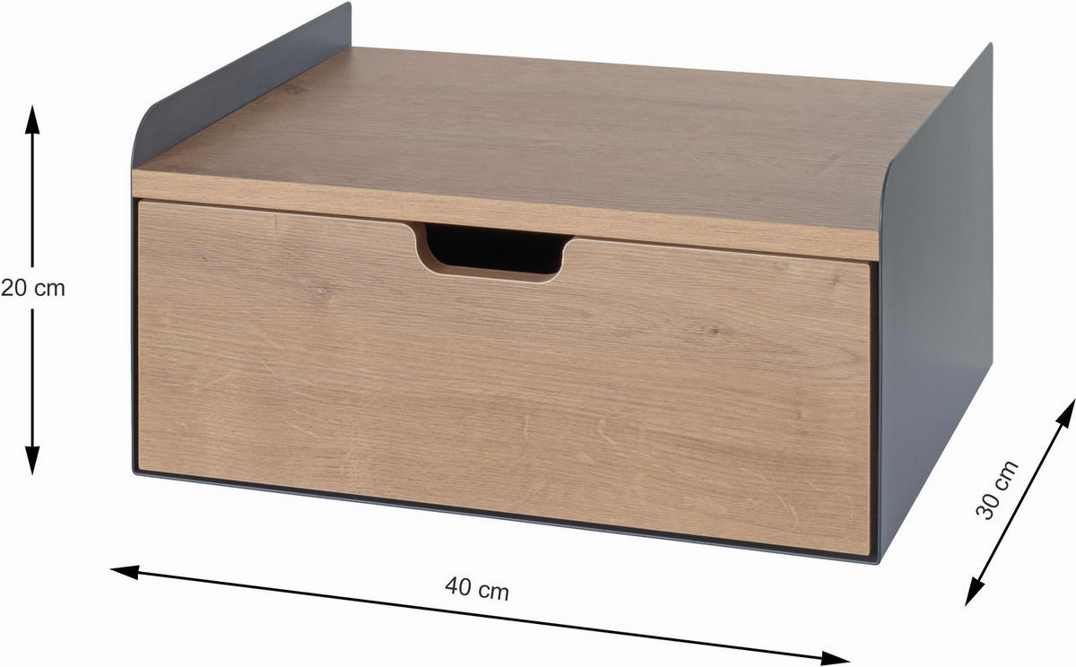 NACHTSCHRANK 40/20/30 cm  - Eichefarben/Anthrazit, MODERN, Holzwerkstoff/Metall (40/20/30cm)