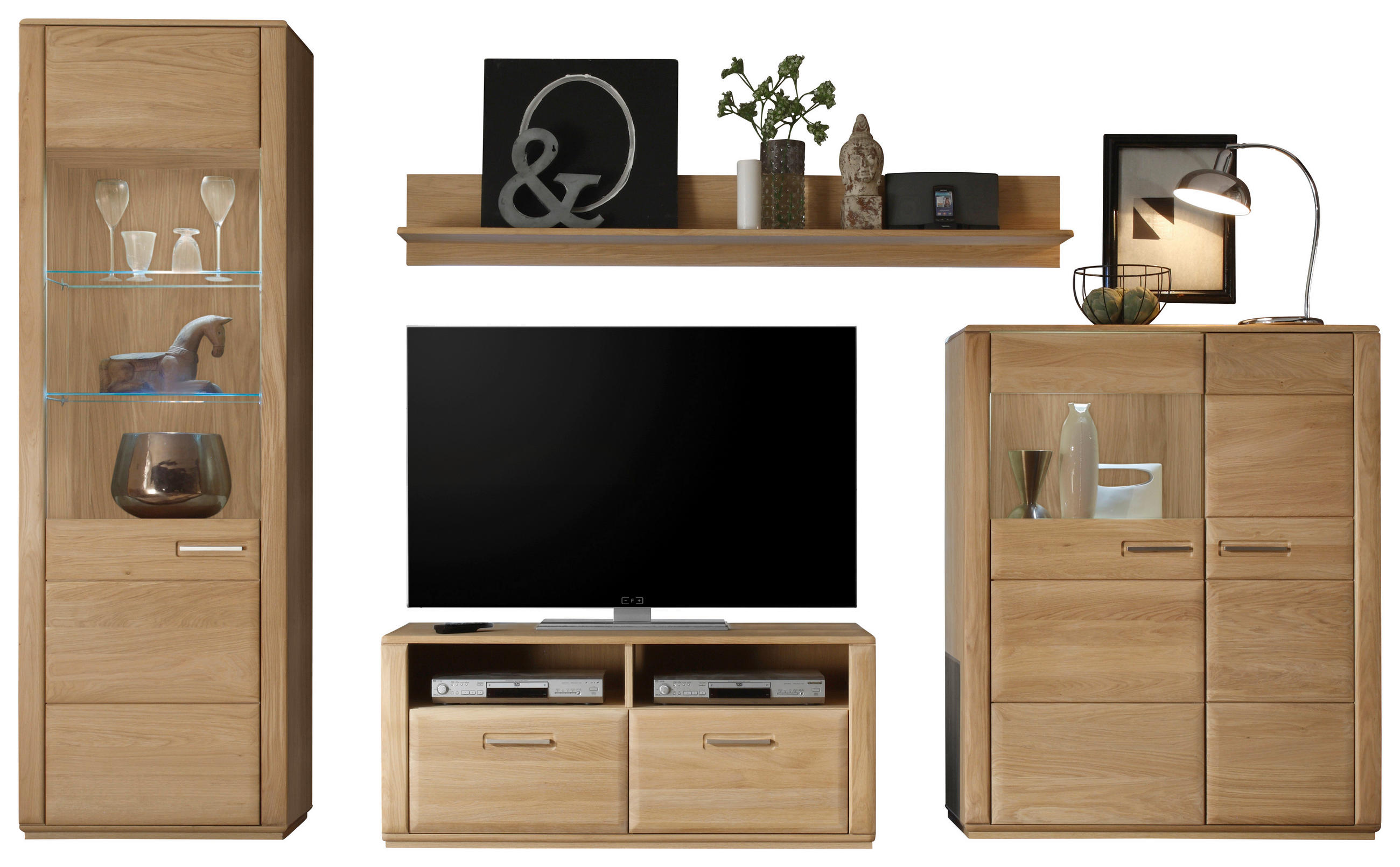 WOHNWAND  Eichefarben 319/209/51 cm  - Eichefarben/Silberfarben, Design, Glas/Holz (319/209/51cm) - Livetastic