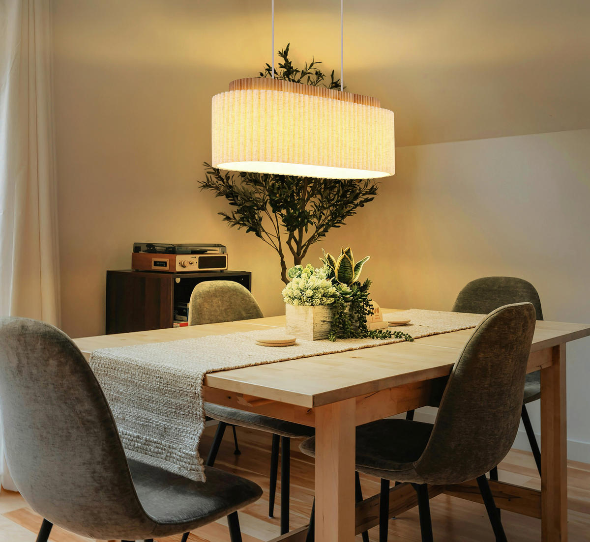 HÄNGELEUCHTE Jannie 70/30/150 cm  - Sandfarben/Beige, Design, Holz/Textil (70/30/150cm) - Globo