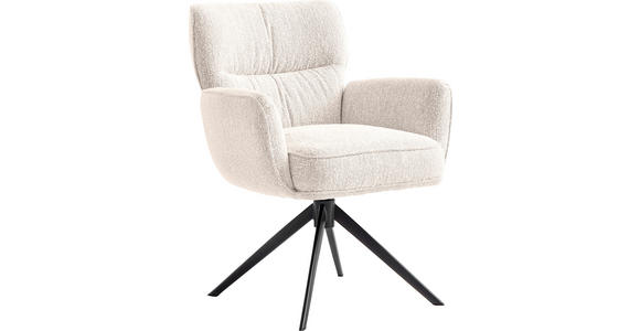 ARMLEHNSTUHL  Stoffauswahl, Sitzfläche 360° drehbar, automatische Rückholfunktion Leinenoptik  - Beige/Schwarz, Design, Textil/Metall (67/86/68cm) - Novel