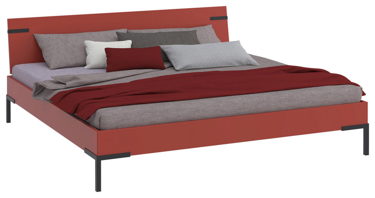 BETT 200/200 cm,  in Rot, Koralle  - Koralle/Rot, Design, Metall (200/200cm) - Xora