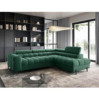 ECKSOFA FERUCCE Dunkelgrün Teddystoff Bettkasten, Kopfteilverstellung  - Dunkelgrün/Schwarz, Design, Textil/Metall (276/200cm) - MID.YOU