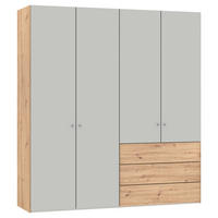 KLEIDERSCHRANK 203/220/59 cm,  in Hellgrau, Eiche Artisan, 4-türig  - Silberfarben/Hellgrau, Design, Holzwerkstoff/Metall (203/220/59cm) - Jutzler