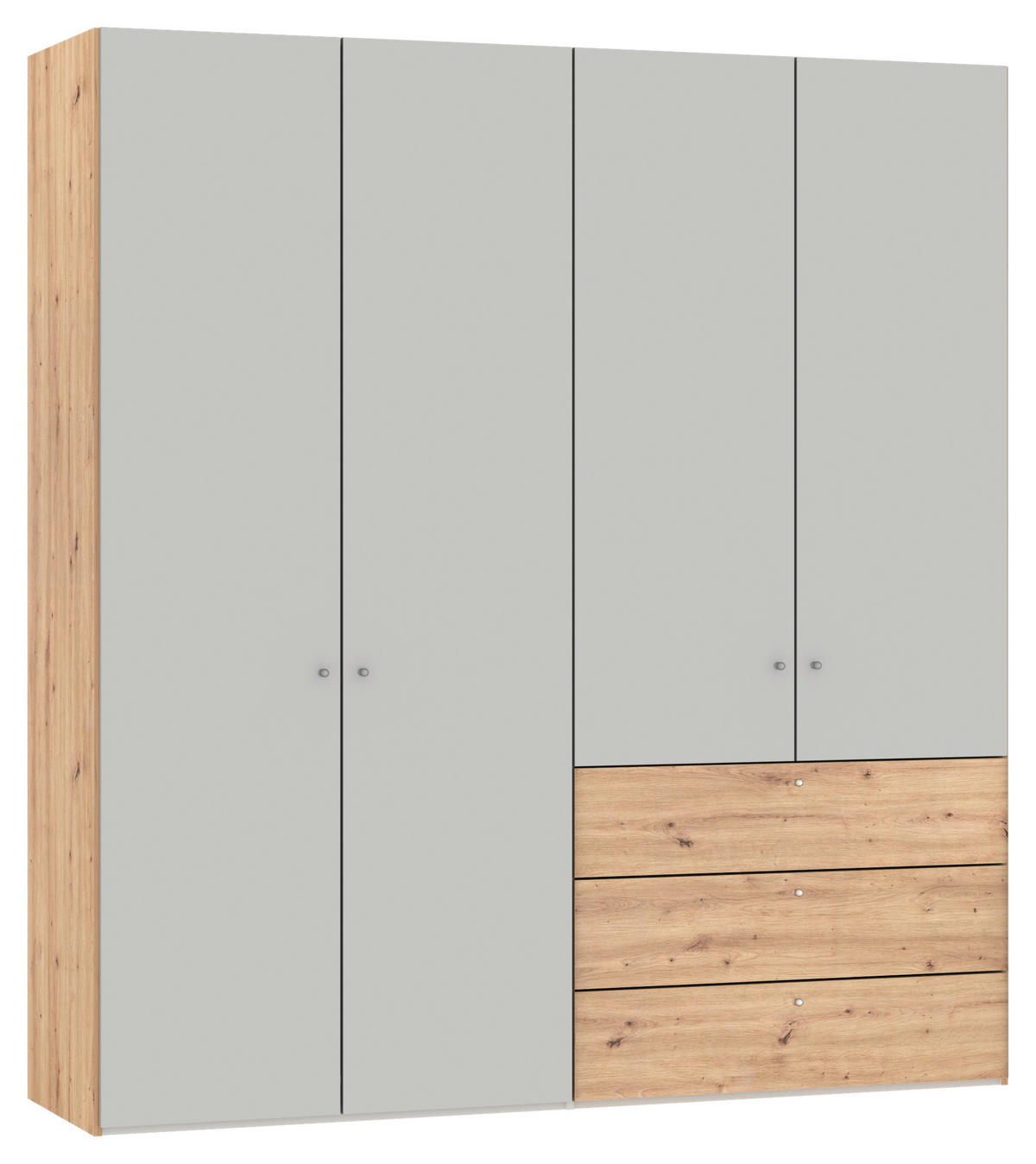 KLEIDERSCHRANK 203/220/59 cm,  in Hellgrau, Eiche Artisan, 4-türig  - Silberfarben/Hellgrau, Design, Holzwerkstoff/Metall (203/220/59cm) - Jutzler