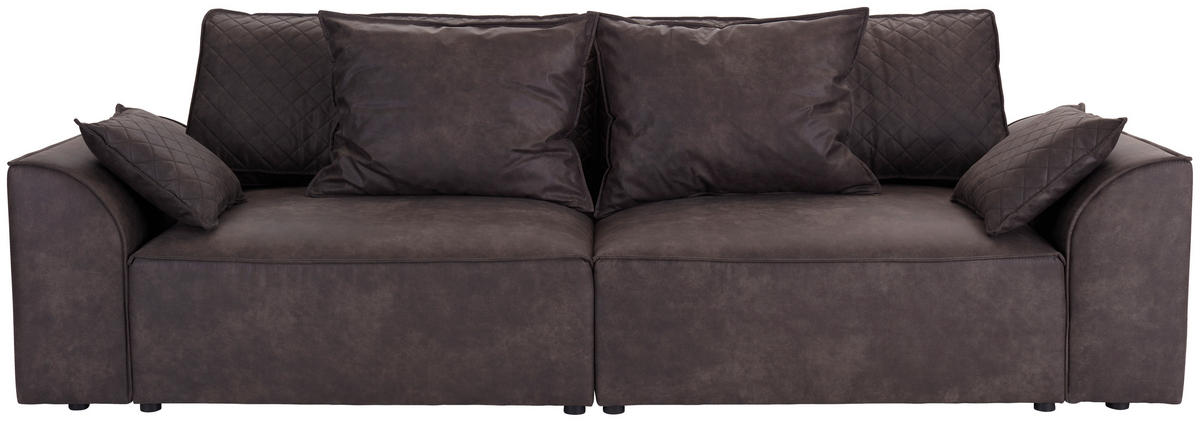 BIGSOFA Lederlook Grau  - Schwarz/Grau, LIFESTYLE, Kunststoff/Textil (270/87/112cm) - Livetastic