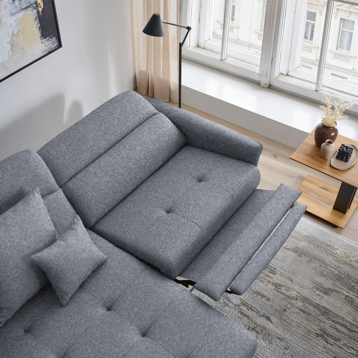 ECKSOFA Flachgewebe Grau  - Schwarz/Grau, Design, Textil/Metall (175/246cm) - Celina