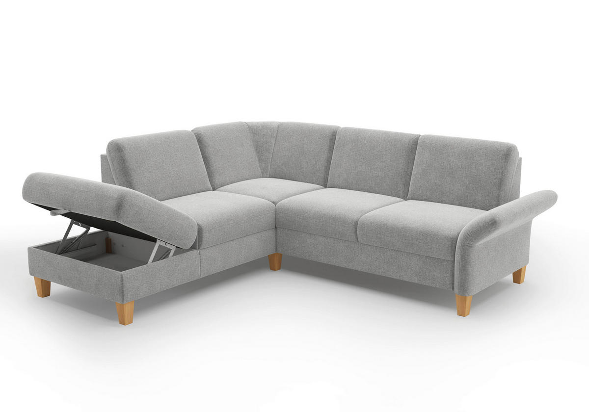ECKSOFA ROCHELLE E Hellgrau Flachgewebe  - Eichefarben/Hellgrau, KONVENTIONELL, Holz/Textil (216/240cm) - Sit & More