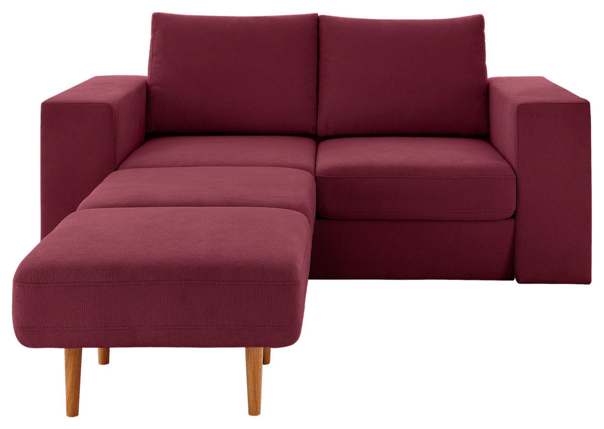 DREISITZER-SOFA inkl. Hocker in Webstoff Rot, Beere  - Eichefarben/Beere, Design, Holz/Textil (212/96/107cm) - LOOKS by W.Joop