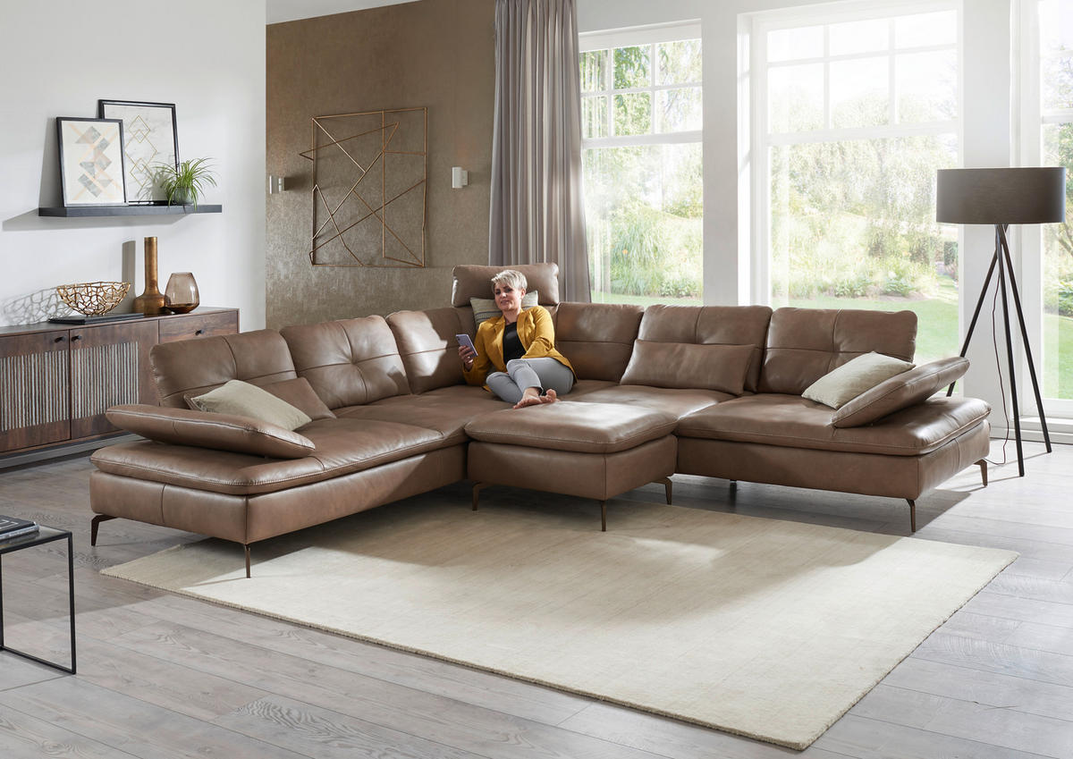 SAROKKANAPÉ bőr homok  - bronzszínű/fehér, Design, bőr/fém (298/298cm) - Chilliano