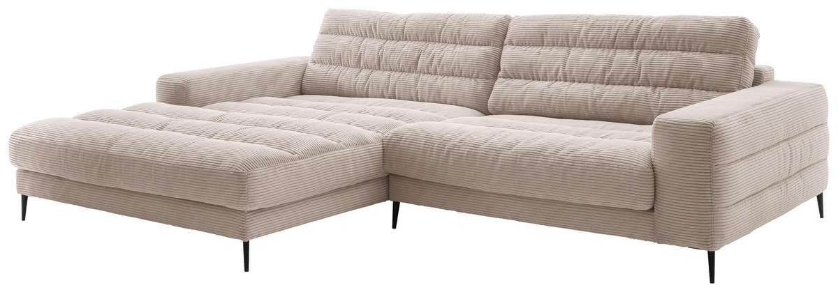 ECKSOFA Ottomane links  Badia Taupe Cord  - Taupe/Schwarz, Design, Textil/Metall (207/296cm) - Dieter Knoll