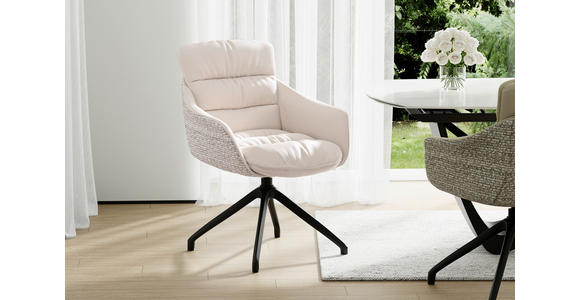 ARMLEHNSTUHL  Sitzfläche 360° drehbar, inklusive Armlehnen, automatische Rückholfunktion Webstoff Echtleder  - Beige/Schwarz, Design, Leder/Textil (62/85,5/65cm) - Dieter Knoll