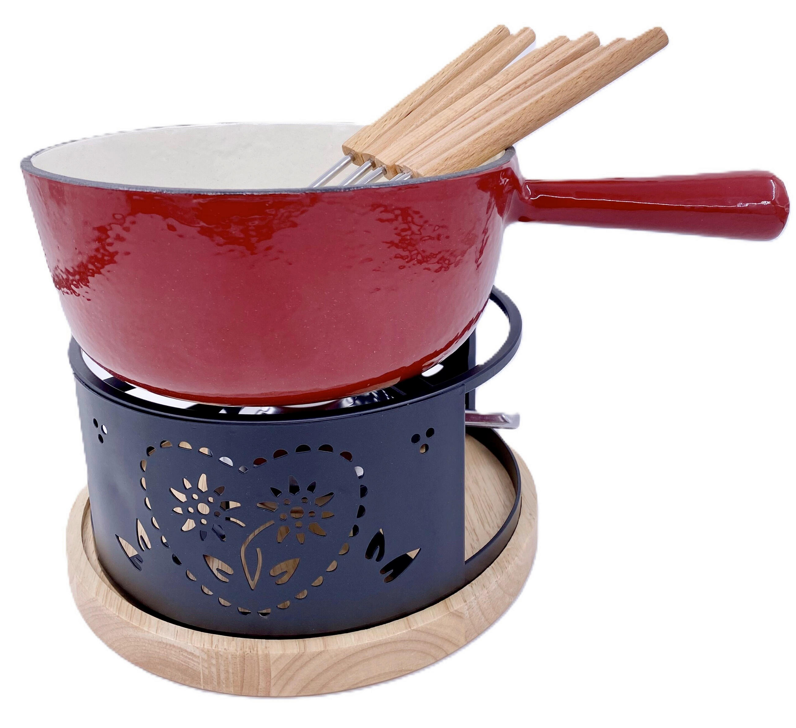 FONDUESET Heidi Cheese Line: Folk Set 2  - Weiss/Rot, Basics, Holz/Metall (46/13/24cm) - Heidi Cheese Line