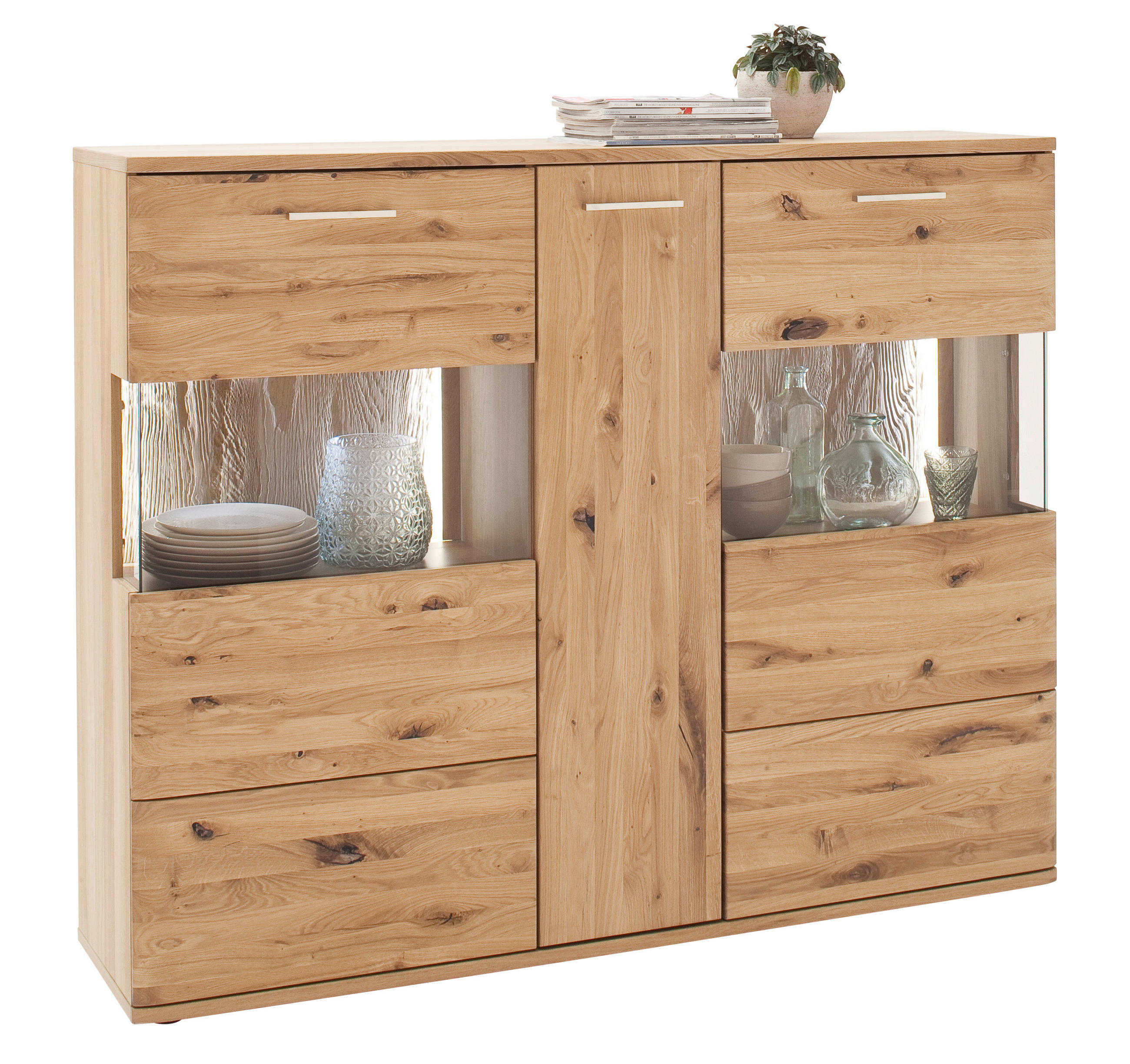 HIGHBOARD in 150/121/37 cm - Eichefarben/Schwarz, Design, Glas/Holz (150/121/37cm) - Livetastic
