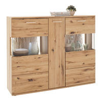HIGHBOARD  in 150/121/37 cm  - Eichefarben/Schwarz, Design, Glas/Holz (150/121/37cm) - Livetastic
