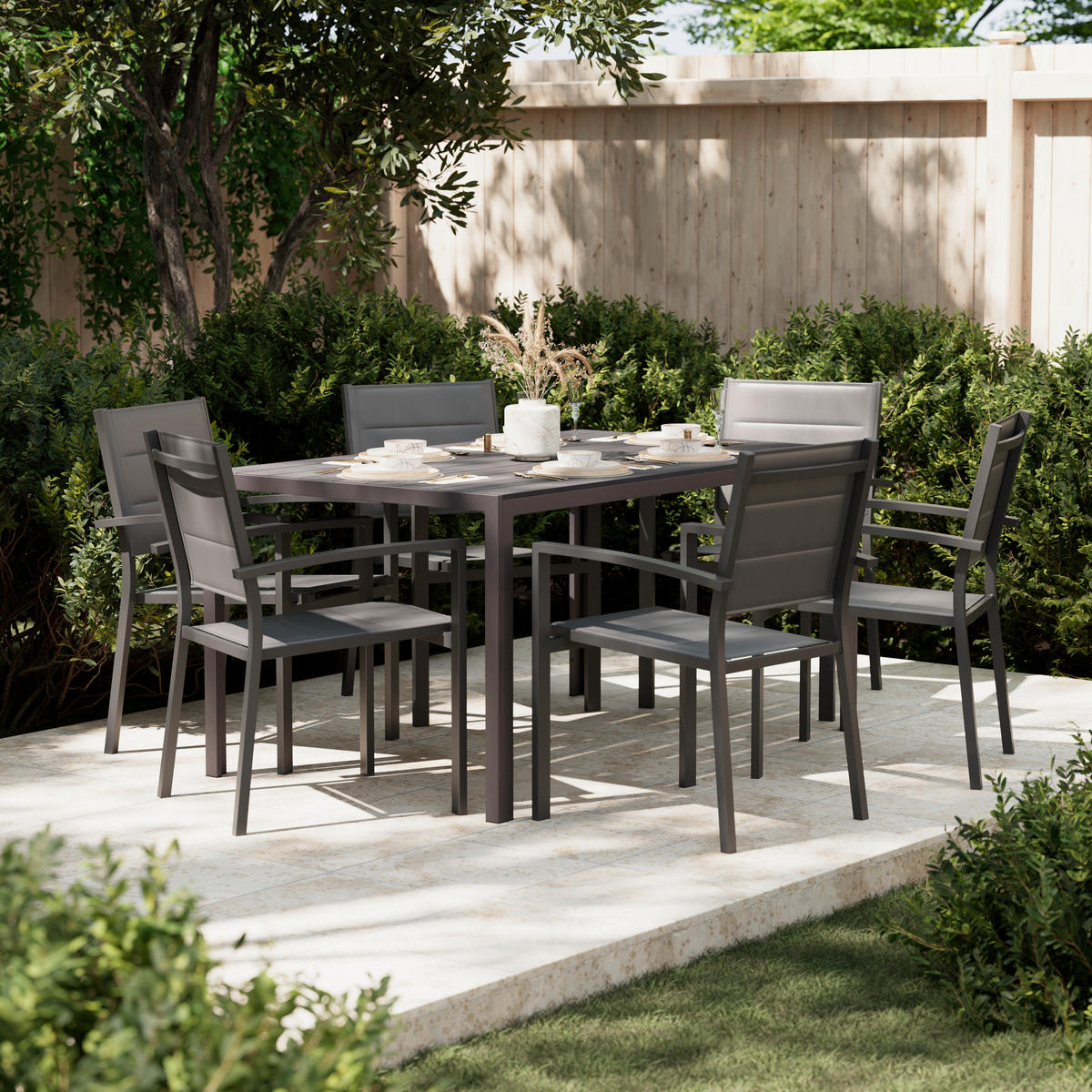 GARTENTISCH Kunststoff, Metall Schwarz rechteckig  - Schwarz, Modern, Kunststoff/Metall (150/74/90cm) - Ambia Garden