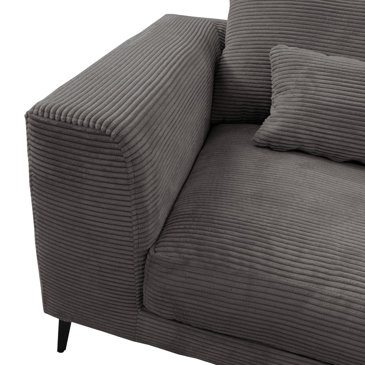 ECKSOFA in Cord Grau  - Schwarz/Grau, Design, Textil/Metall (313/172cm) - Livetastic