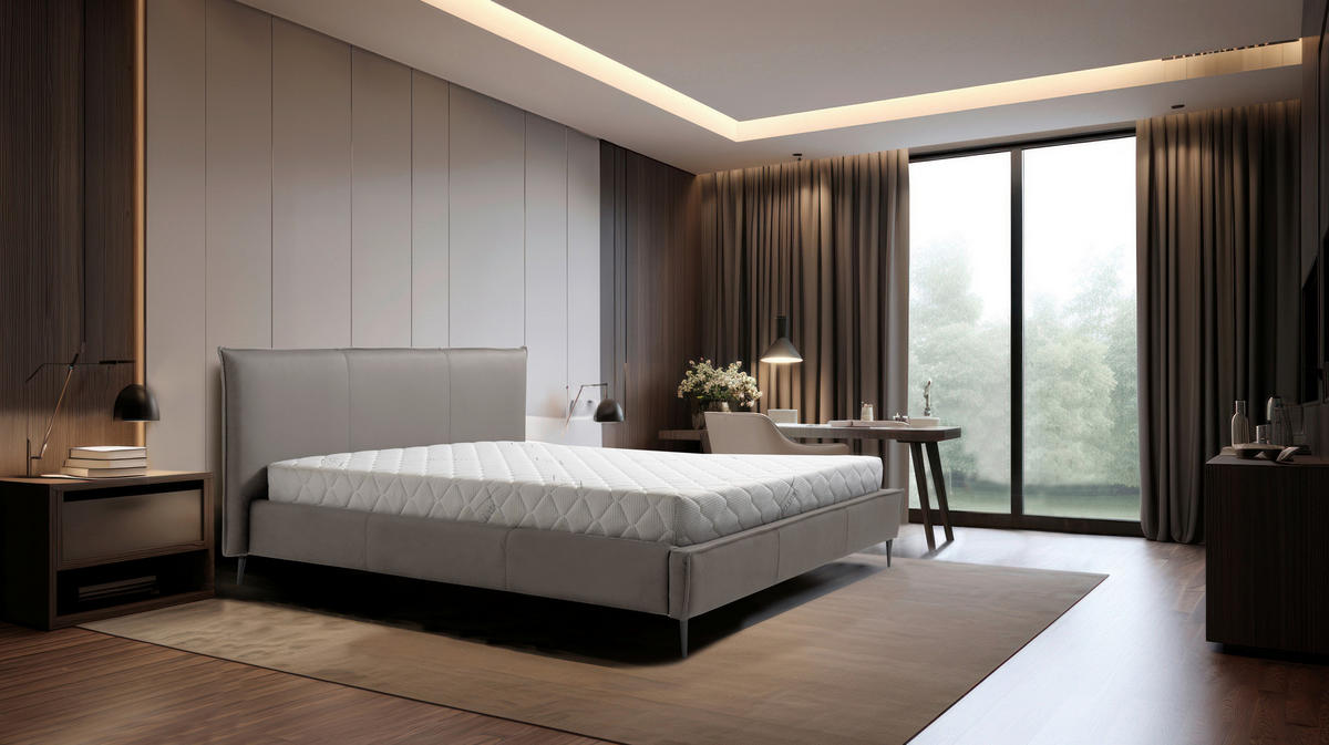 POLSTERBETT 140/200 cm,  in Grau, gepolstertes Kopfteil,  - Schwarzchrom/Grau, KONVENTIONELL, Leder/Metall (140/200cm) - Esposa