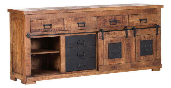 SIDEBOARD in 195/85/45 cm - Schwarz/Naturfarben, ROMANTIK / LANDHAUS, Holz/Metall (195/85/45cm) - Landscape