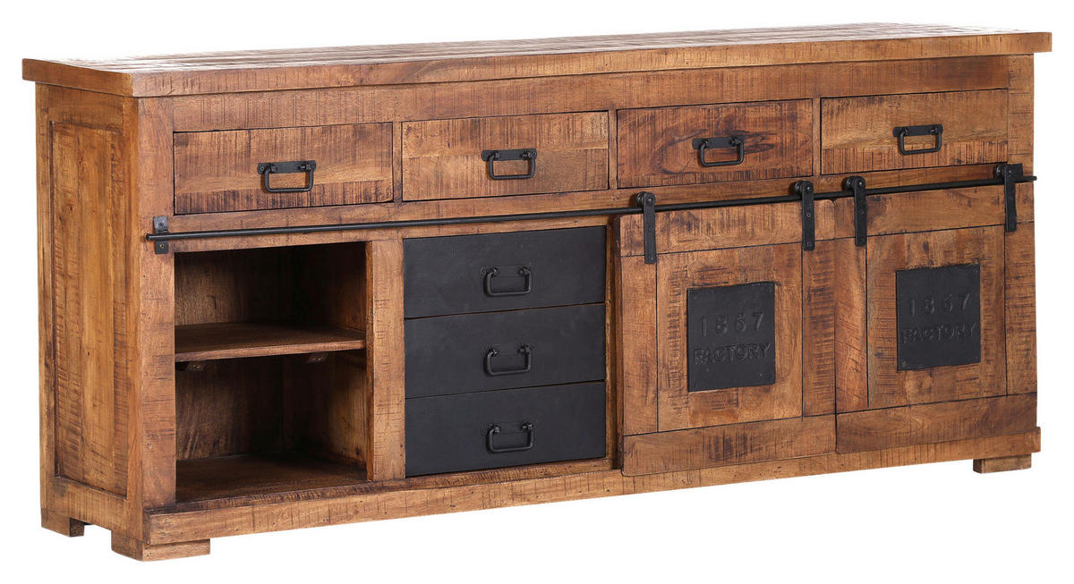 SIDEBOARD 195/85/45 cm  in Naturfarben  - Schwarz/Naturfarben, Romantik / Landhaus, Holz/Metall (195/85/45cm) - Landscape