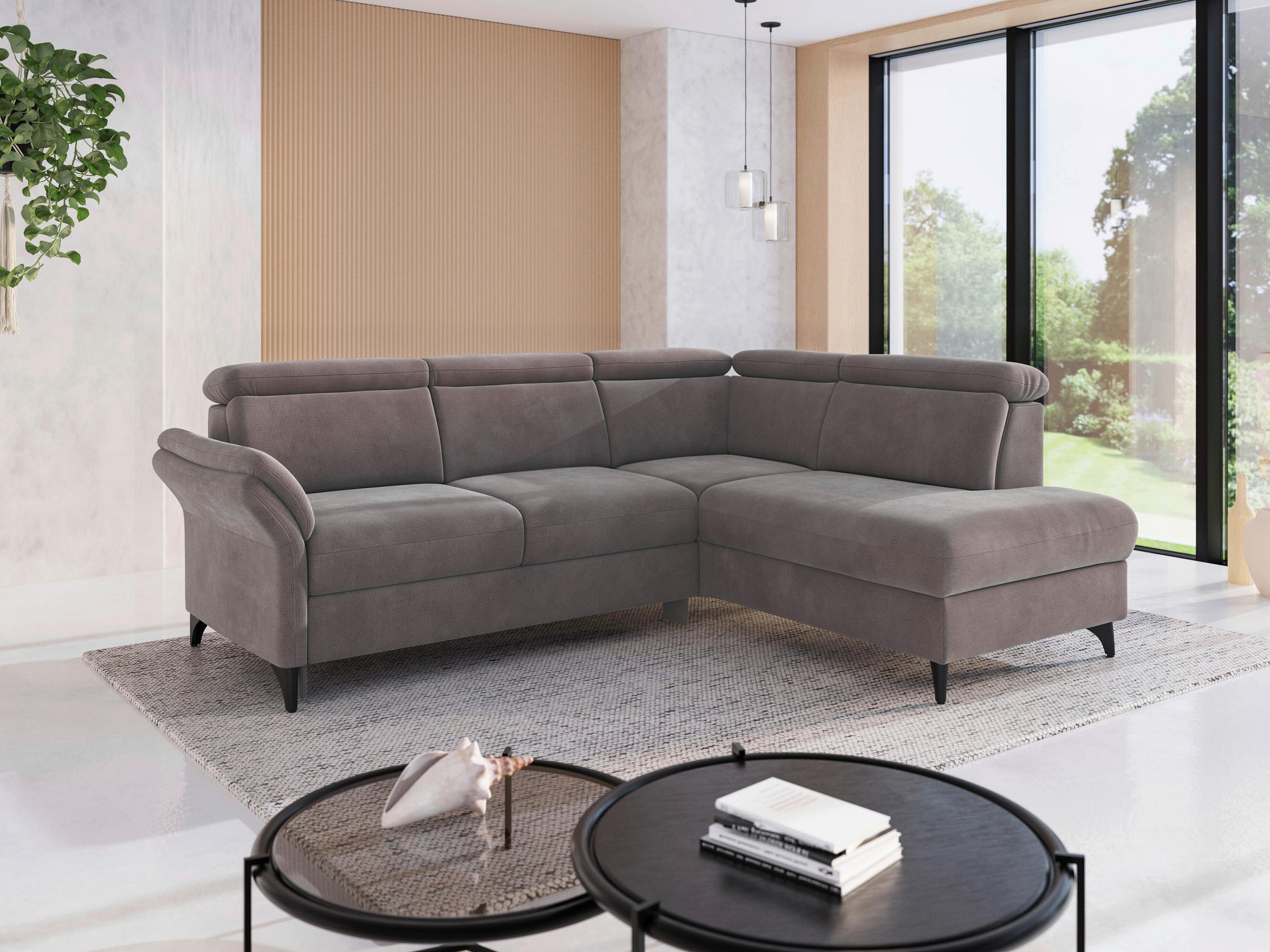 ECKSOFA Flachgewebe Taupe  - Taupe/Schwarz, Konventionell, Textil/Metall (247/193cm) - Sit & More