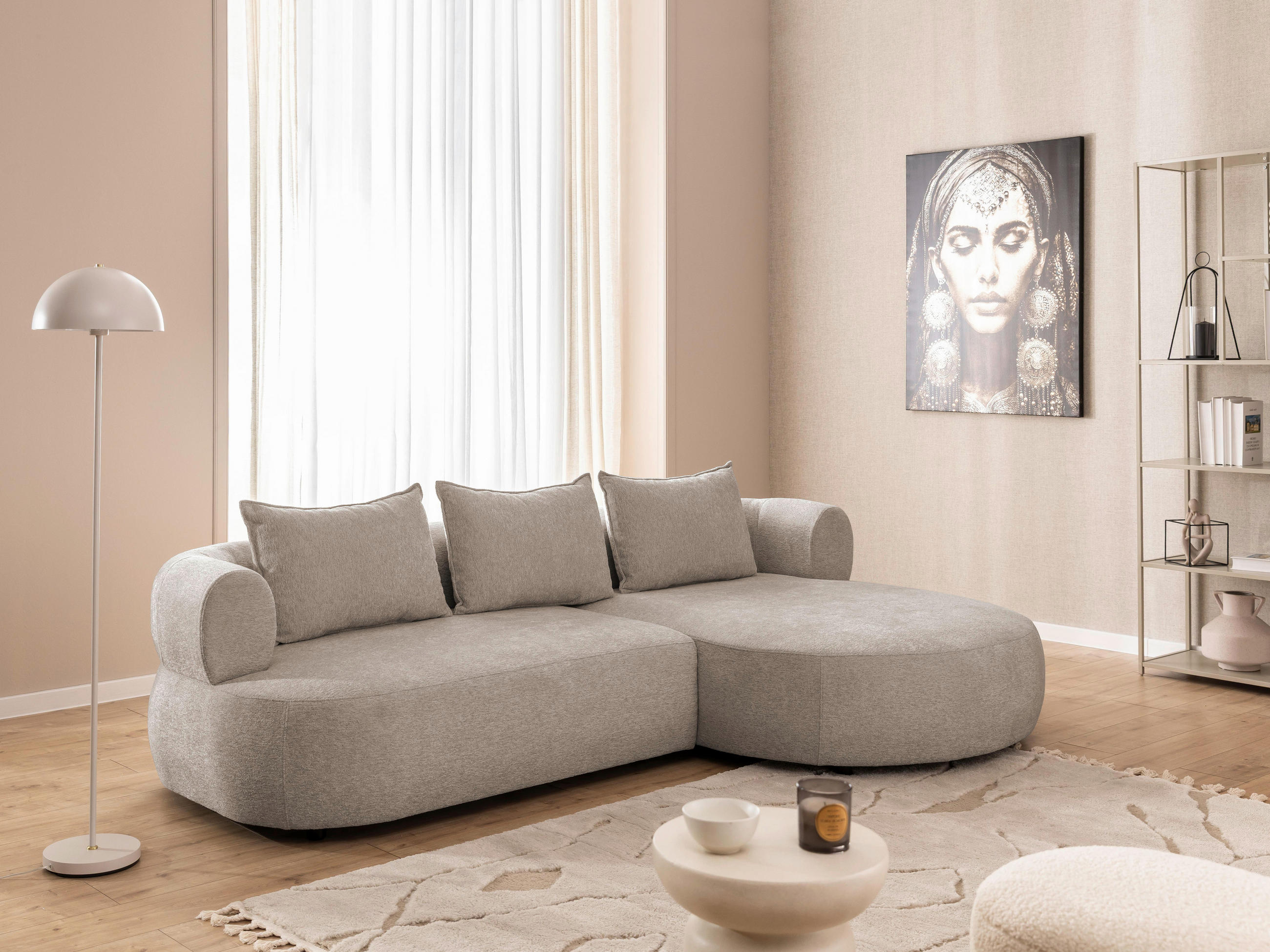 ECKSOFA in Chenille Hellbraun 256/156 cm - Hellbraun/Schwarz, Design, Kunststoff/Textil (256/156cm) - Livetastic