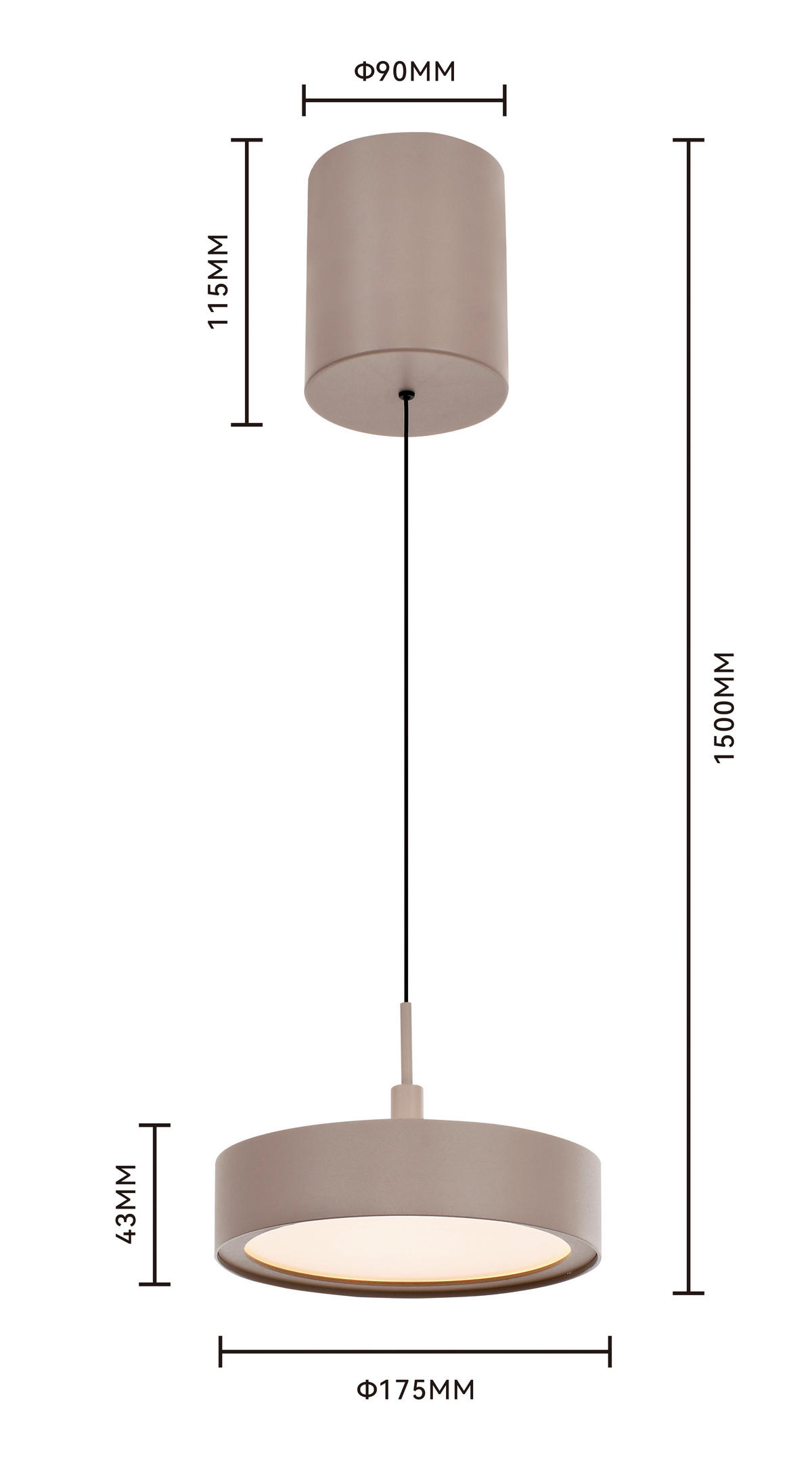 LED-HÄNGELEUCHTE Valensole 17,5/150/17,5 cm  - Sandfarben, Design, Metall (17,5/150/17,5cm)