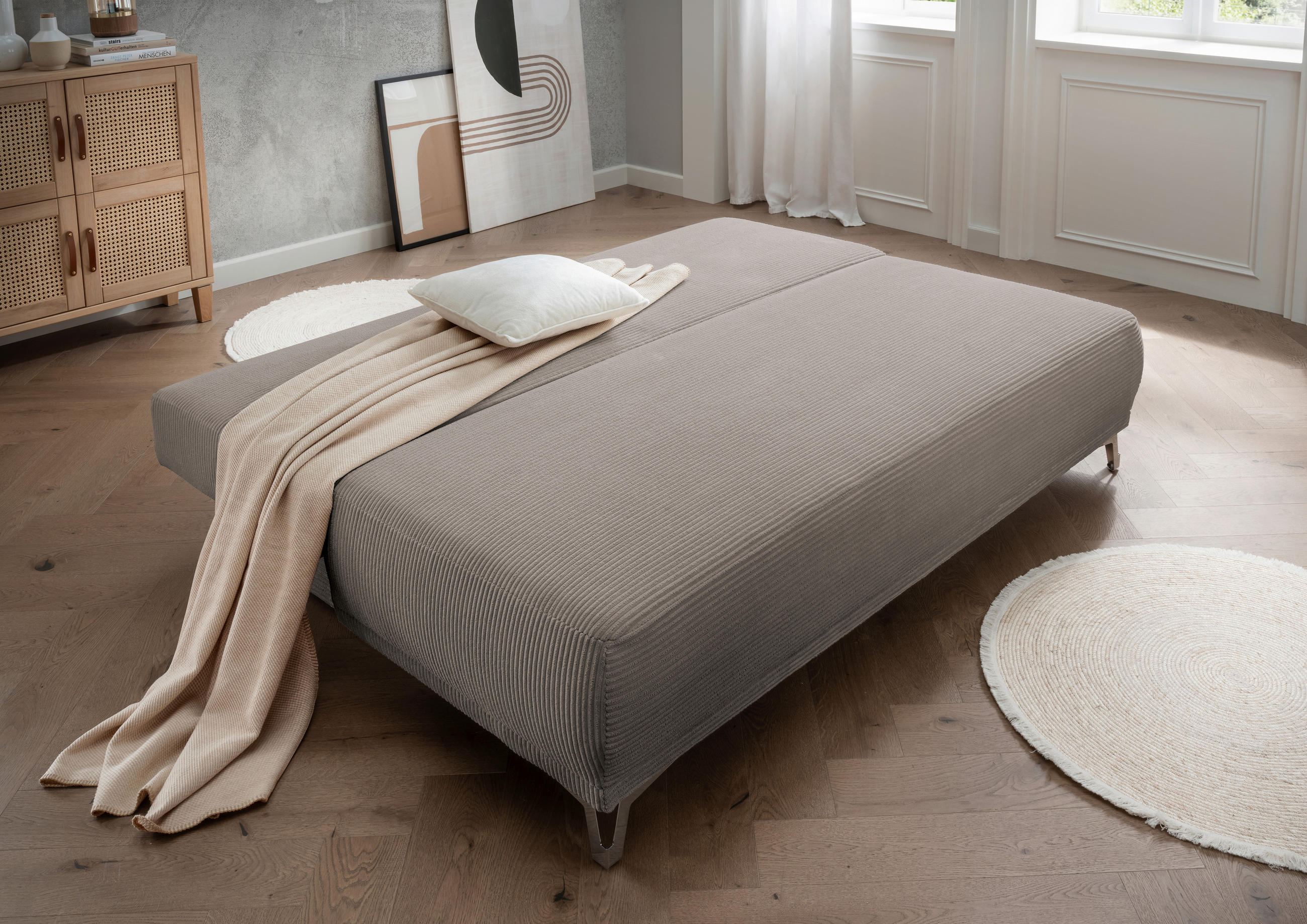 SCHLAFSOFA Cord Graubraun  - Chromfarben/Graubraun, MODERN, Textil/Metall (198/90/100cm) - Livetastic