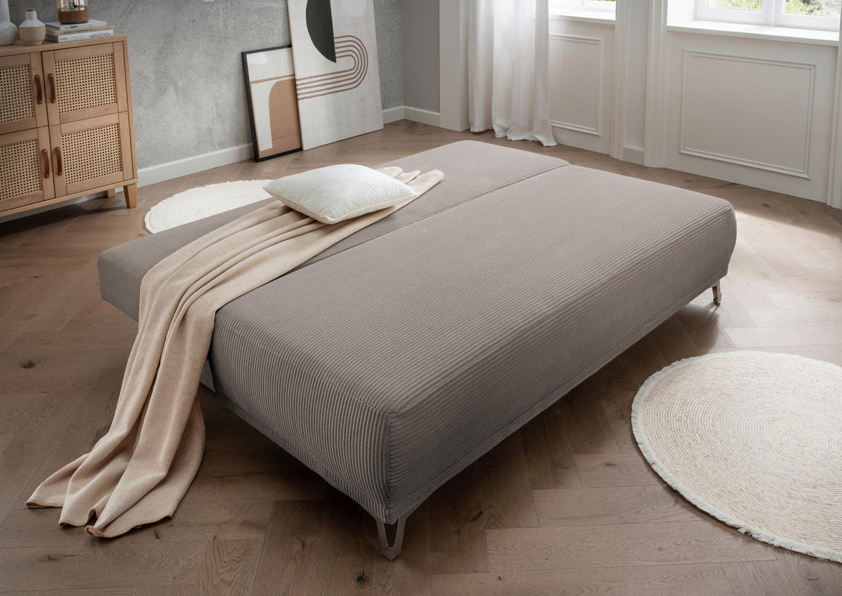 SCHLAFSOFA in Cord Graubraun  - Chromfarben/Graubraun, Modern, Textil/Metall (198/90/100cm) - Livetastic