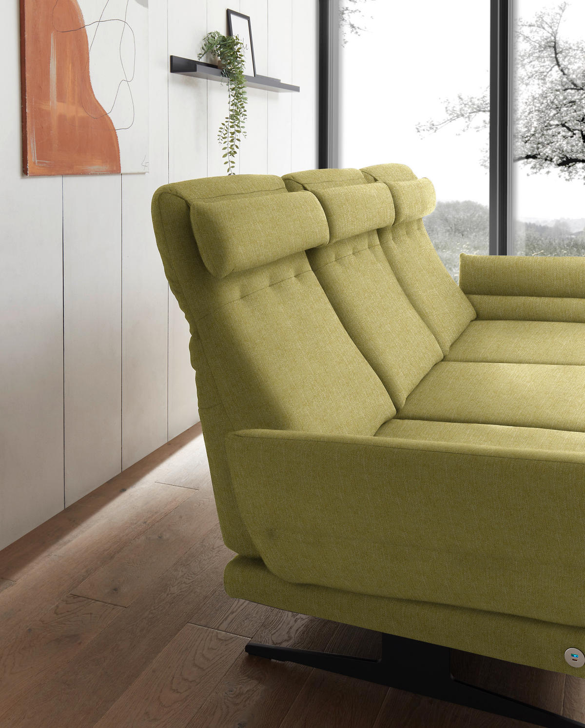 ECKSOFA in Flachgewebe Hellgrün  279-327/176-217 cm  - Schwarz/Hellgrün, Design, Textil/Metall (279-327/176-217cm) - Dieter Knoll