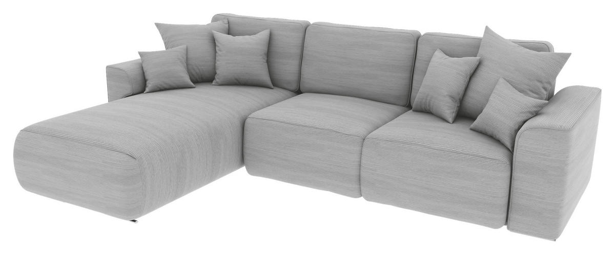 ECKSOFA in Cord Grau  - Chromfarben/Grau, Konventionell, Kunststoff/Textil (195/293cm) - MID.YOU