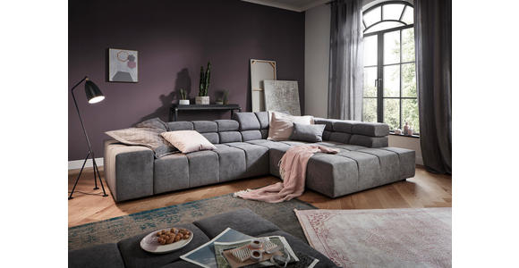 ECKSOFA Grau Velours  - Schwarz/Grau, Design, Kunststoff/Textil (317/213cm) - Hom`in