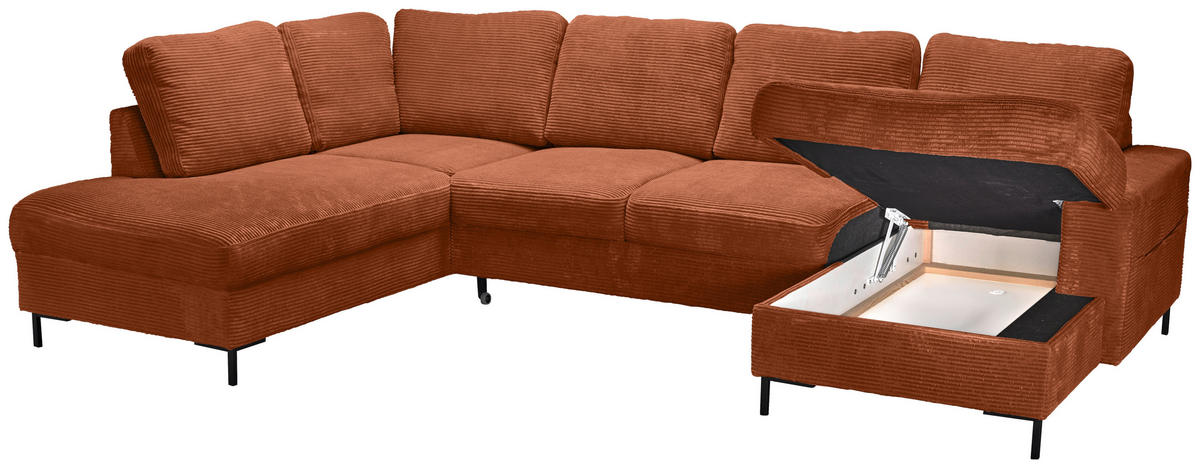 WOHNLANDSCHAFT Rostfarben Cord  - Rostfarben/Schwarz, KONVENTIONELL, Textil/Metall (197/303/148cm) - Carryhome