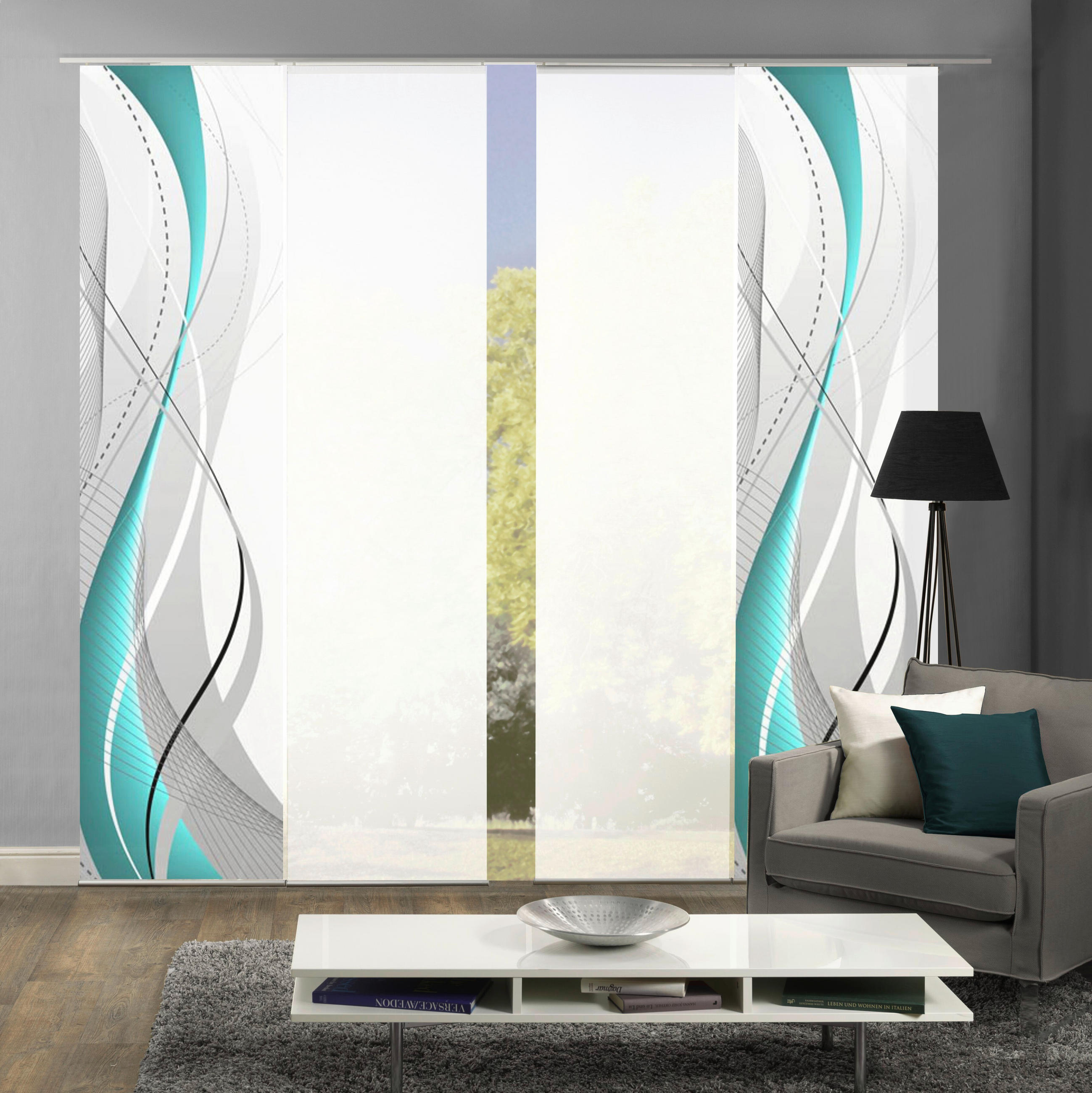 PANELOVÝ ZÁVĚS, 4x60/245 cm - petrolej, Design, textil (4x60/245cm)